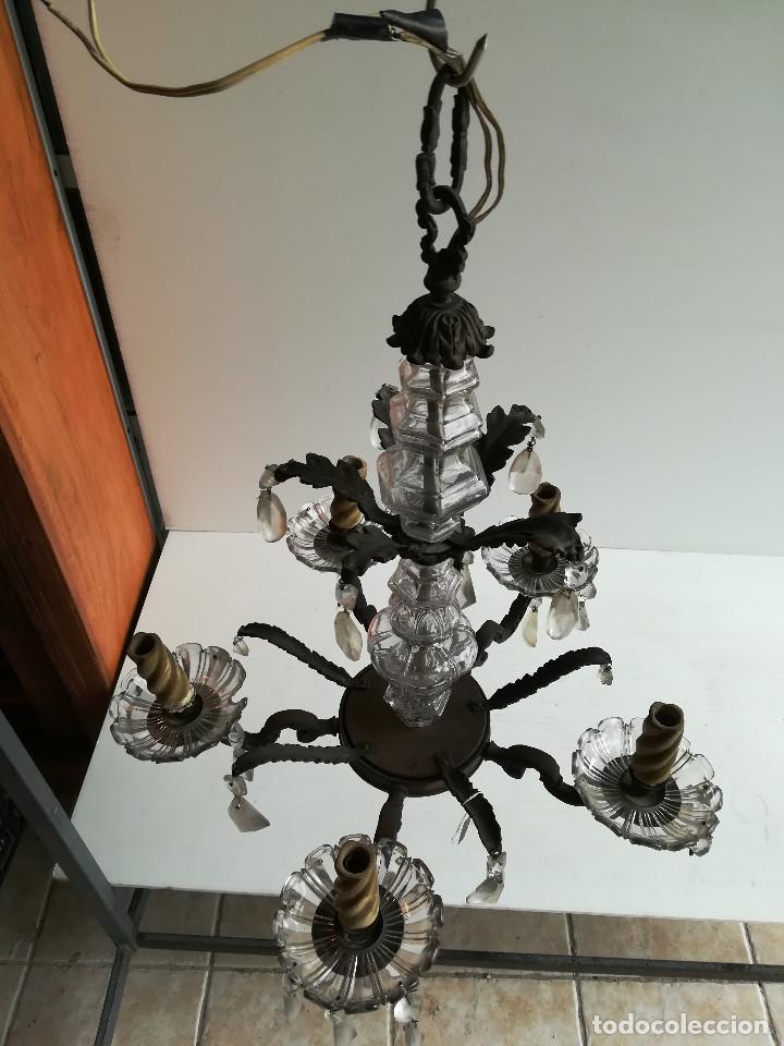 Antig&uuml;edades: LAMPARA DE BRONCE Y CRISTAL PARA CINCO LUCES - Foto 2