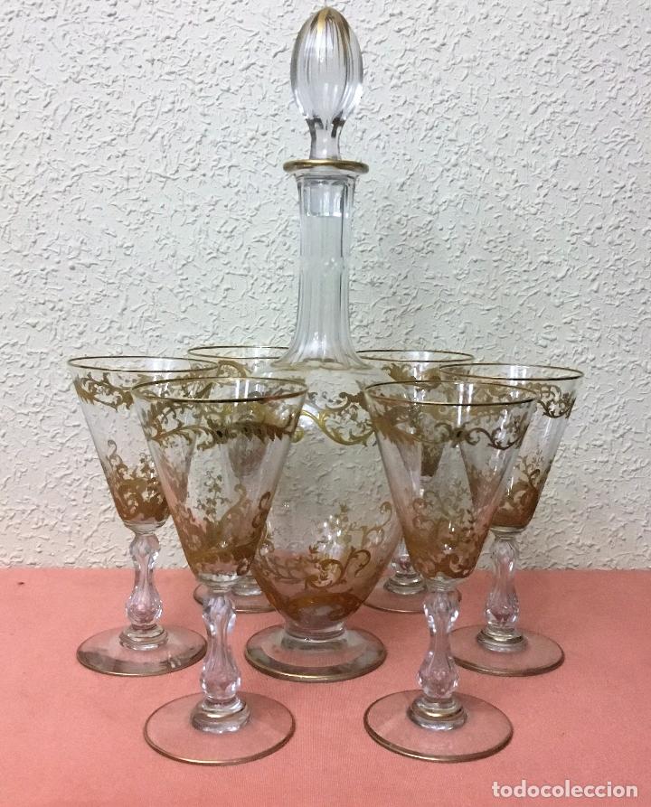 Antig&uuml;edades: Botella y seis copas de cristal seguramente de Moser - Foto 10