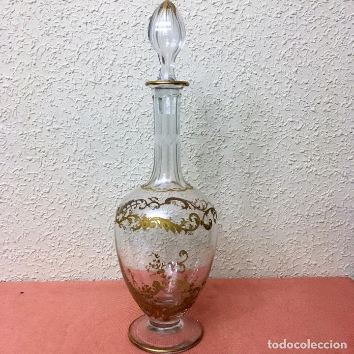 Antig&uuml;edades: Botella y seis copas de cristal seguramente de Moser - Foto 17