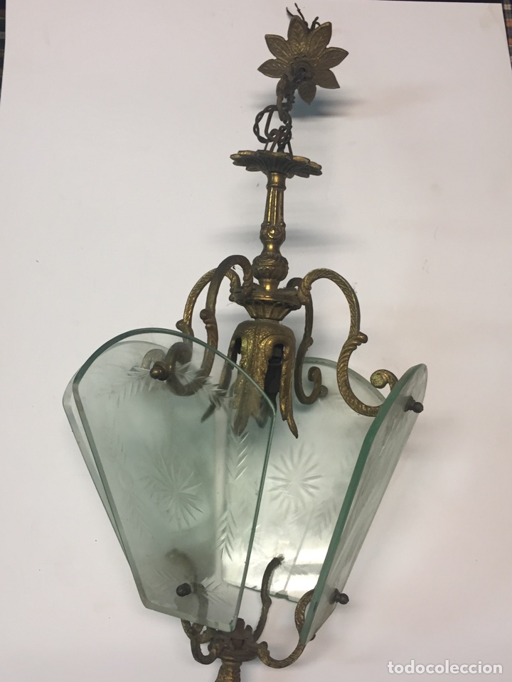 Antig&uuml;edades: L&aacute;mpara bronce y cristal - Foto 1