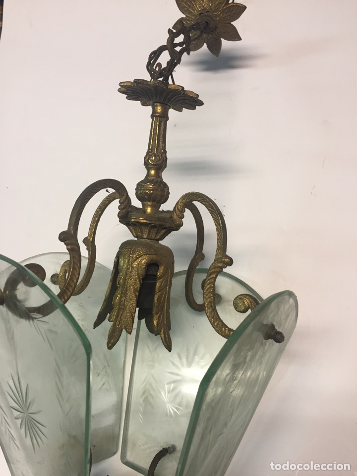 Antig&uuml;edades: L&aacute;mpara bronce y cristal - Foto 3