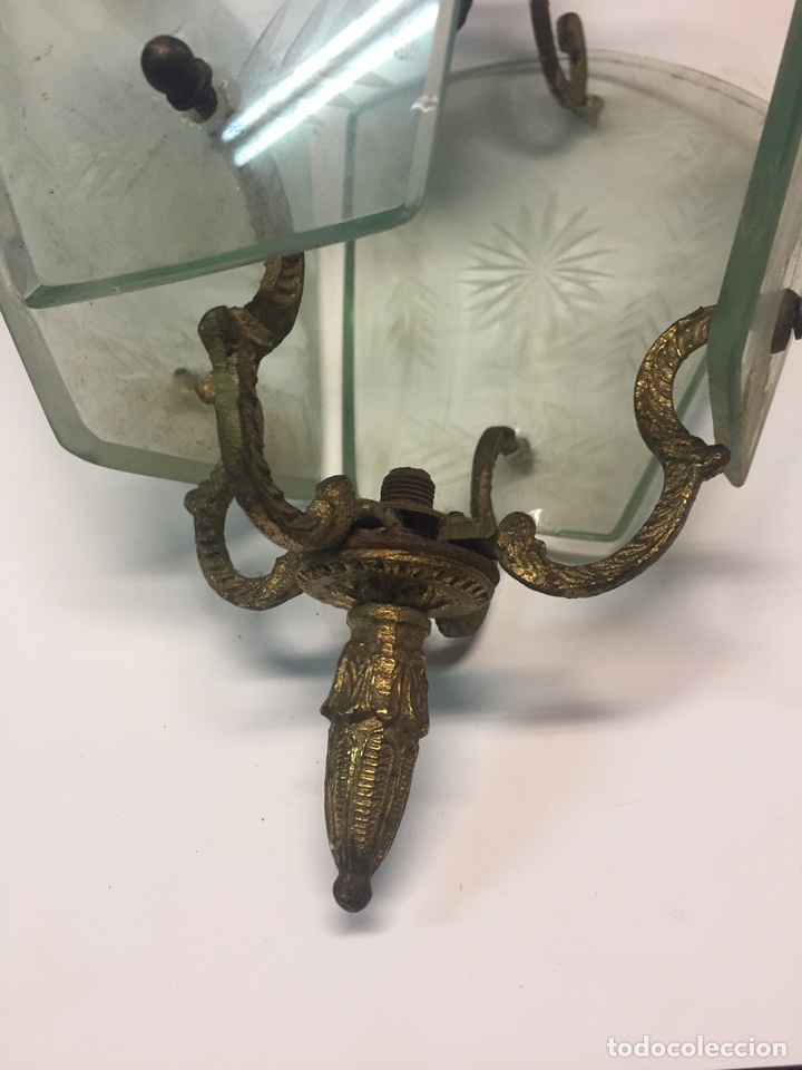 Antig&uuml;edades: L&aacute;mpara bronce y cristal - Foto 4