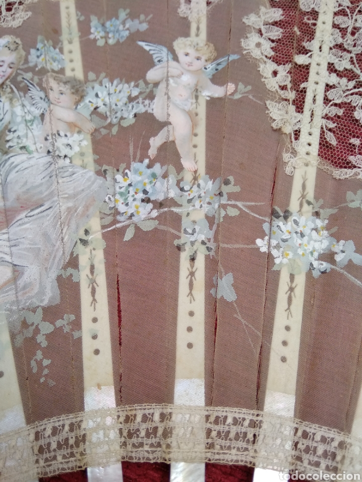 Antigüedades: Abanico de nácar y seda pintado a mano siglo XIX - Foto 11 - 116757032