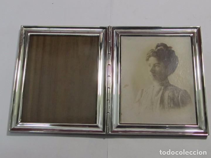 Antig&uuml;edades: ANTIGUO MARCO DOBLE DE ALPACA PLATEADA - Foto 3