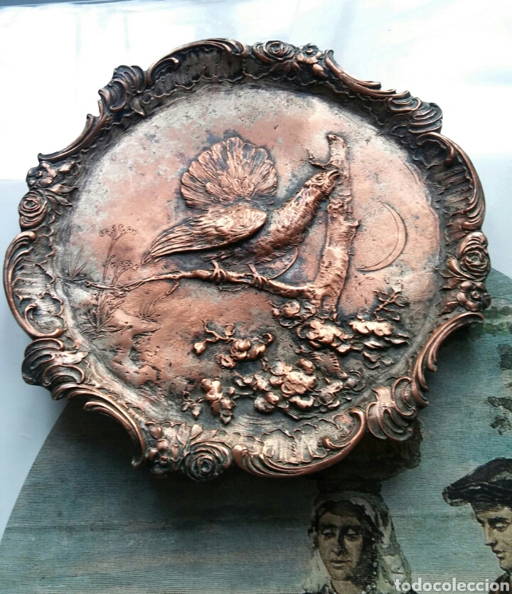 Antigüedades: Plato en bronze o cobre con urogallo - antigua - PRECIOSA !!! - Foto 1 - 117315758