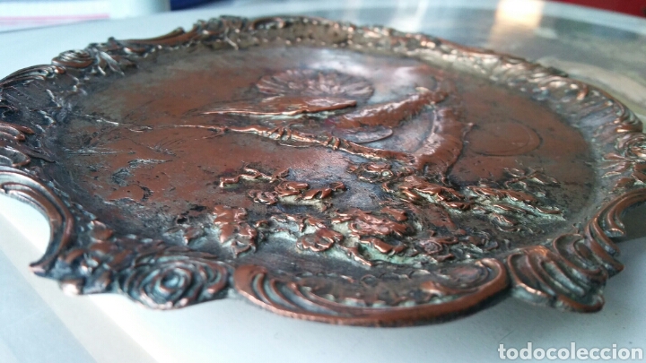 Antigüedades: Plato en bronze o cobre con urogallo - antigua - PRECIOSA !!! - Foto 4 - 117315758