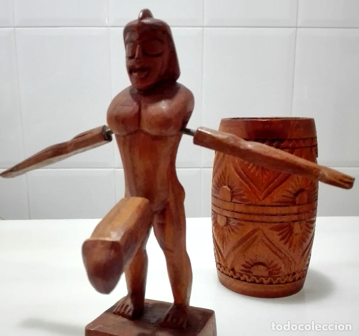 Antig&uuml;edades: GUERRERO Y CUBETA TALLA MADERA - Foto 5