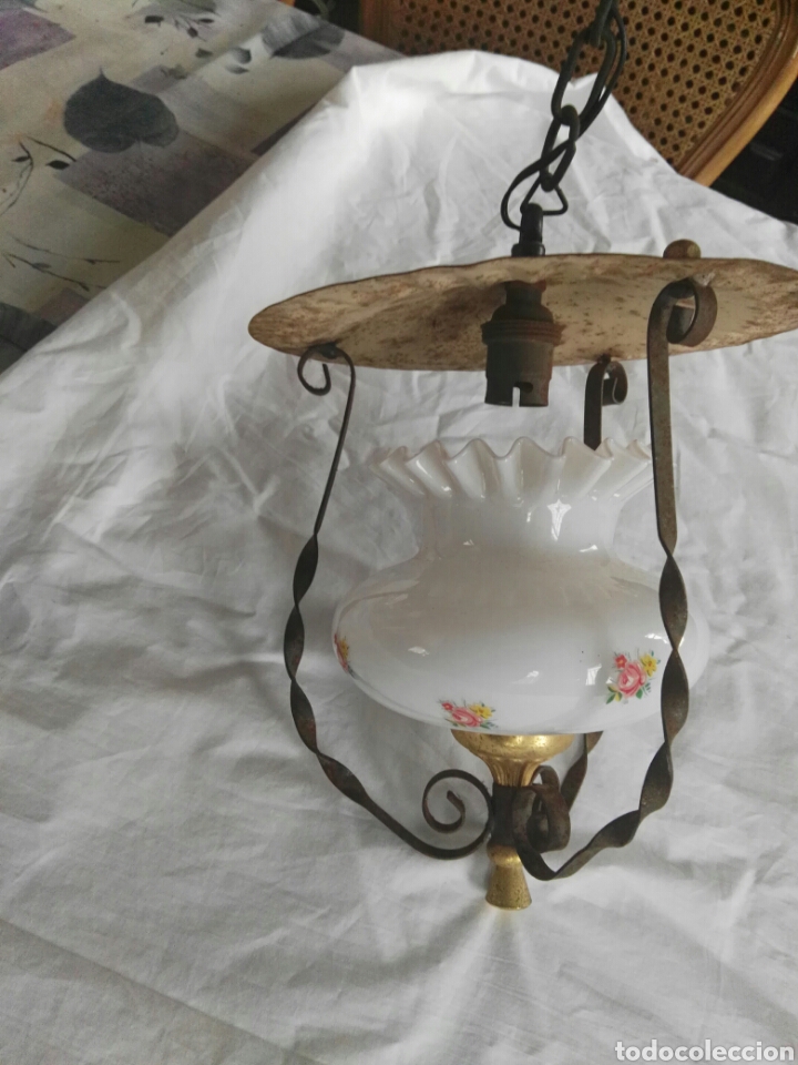 Antig&uuml;edades: Antigua lampara para colgar opalina - Foto 6