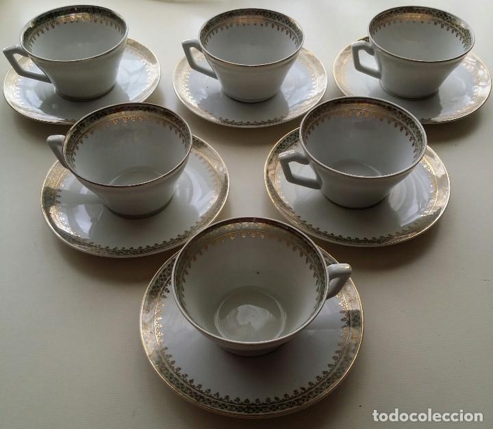 Antiquit&eacute;s: JUEGO DE CAFE O TE PORCELANA SANTA CLARA DE REFLEJOS