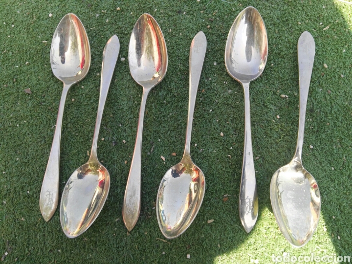 Antig&uuml;edades: Antiguas cucharas soperas de alpaca cubiertos - Foto 1