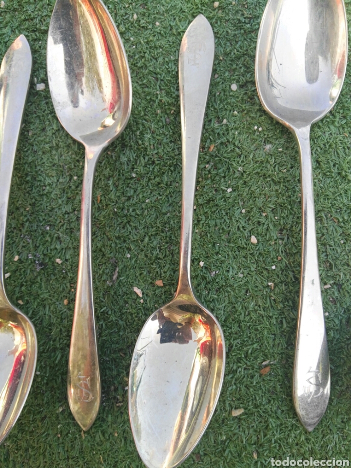 Antig&uuml;edades: Antiguas cucharas soperas de alpaca cubiertos - Foto 2