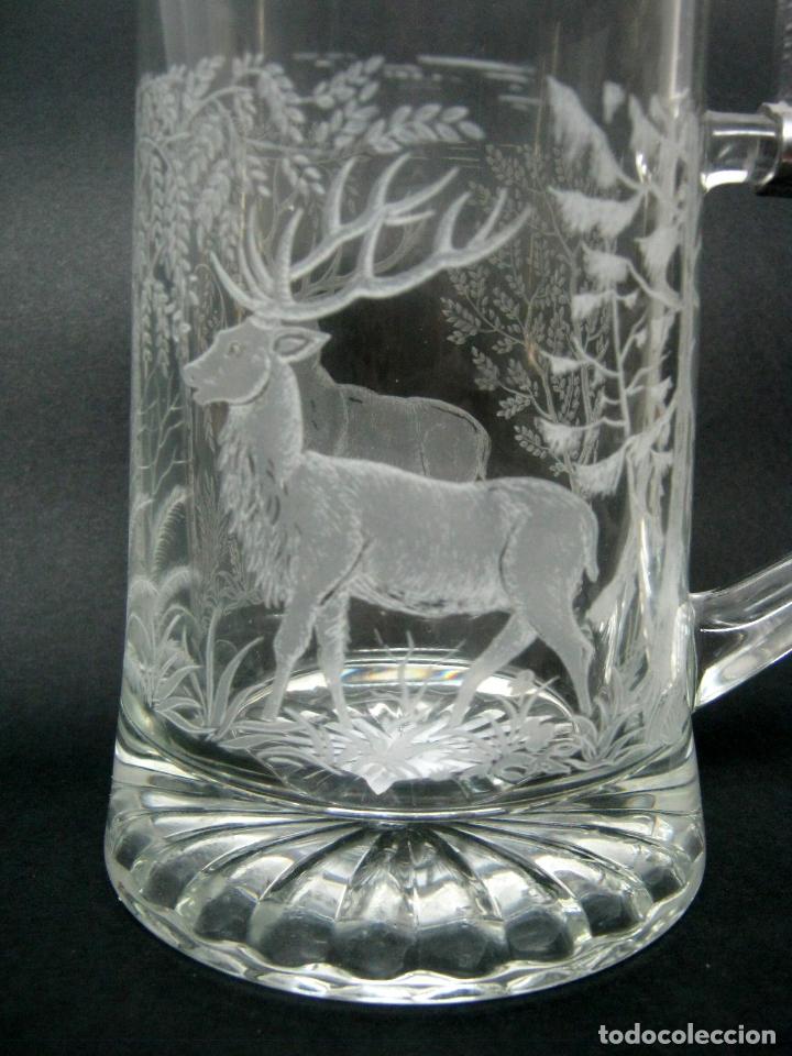 Antig&uuml;edades: 19 cm - Gran Jarra de cerveza Alemana tankard - Cristal Grabado Ciervos