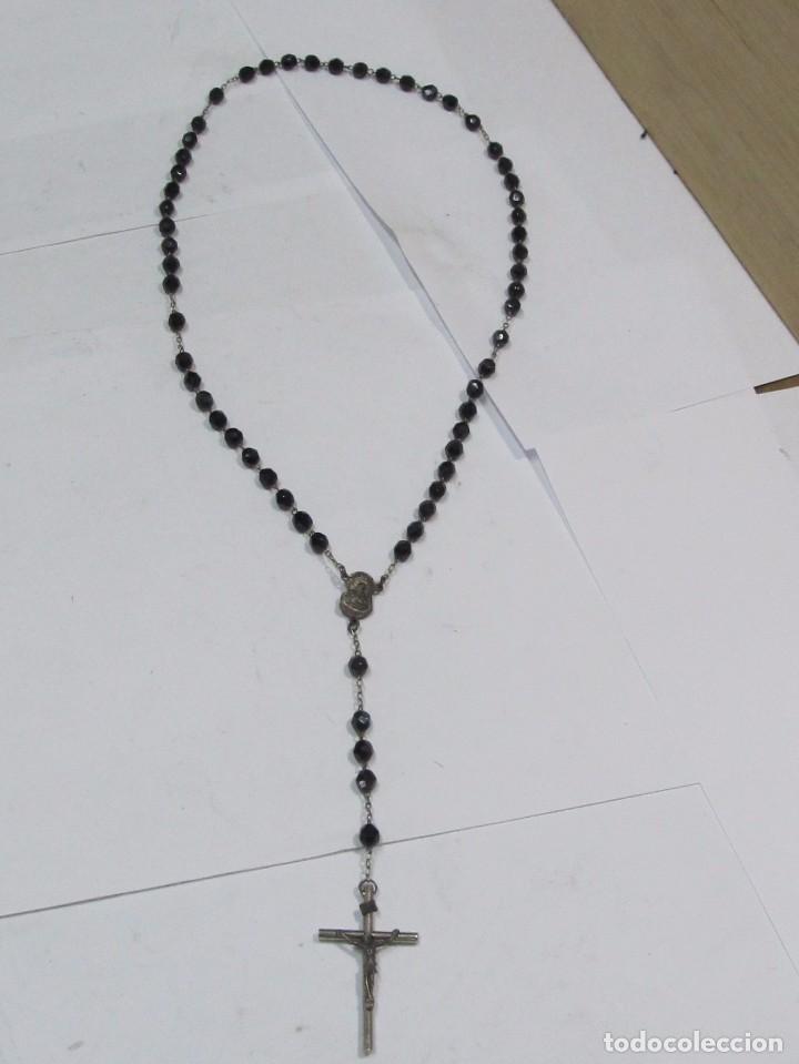 Antig&uuml;edades: ROSARIO PLATEADO CON BOLAS ONIX - Foto 1