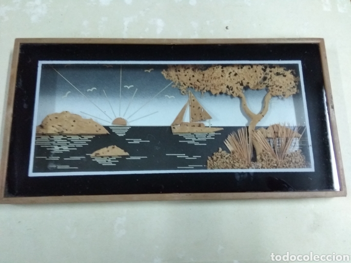 Antiquit&eacute;s: Decorativo y artesanal cuadrito. Madera Cristal 20 x 10 cms