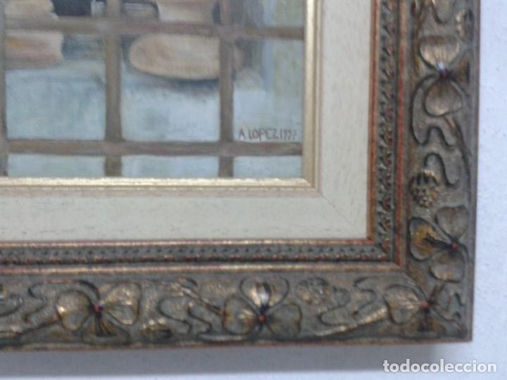 Antig&uuml;edades: CUADRO CON MARCO DE MADERA PINTADO AL OLEO. - Foto 2