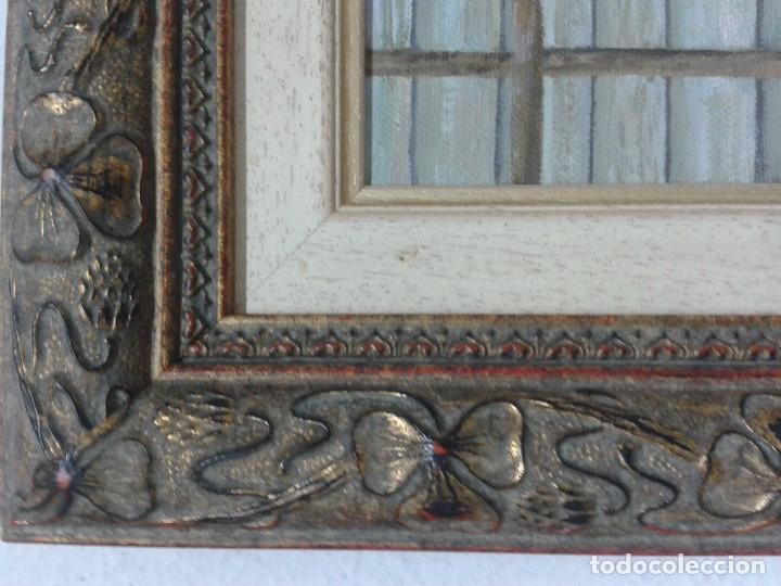 Antig&uuml;edades: CUADRO CON MARCO DE MADERA PINTADO AL OLEO. - Foto 3