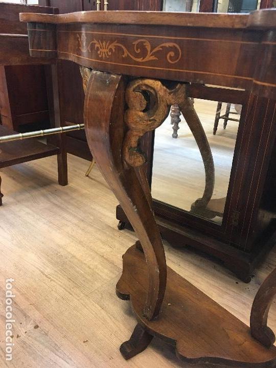 Antig&uuml;edades: Consola con chapa de caoba y marqueter&iacute;a - Foto 4