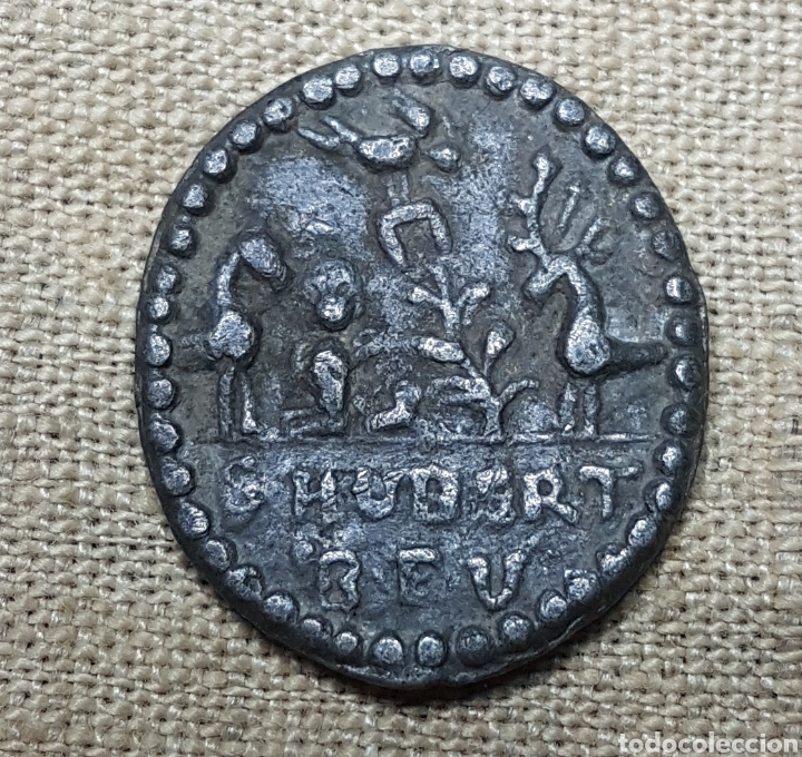 Antig&uuml;edades: Antigua medalla en plomo San Huberto - Foto 2