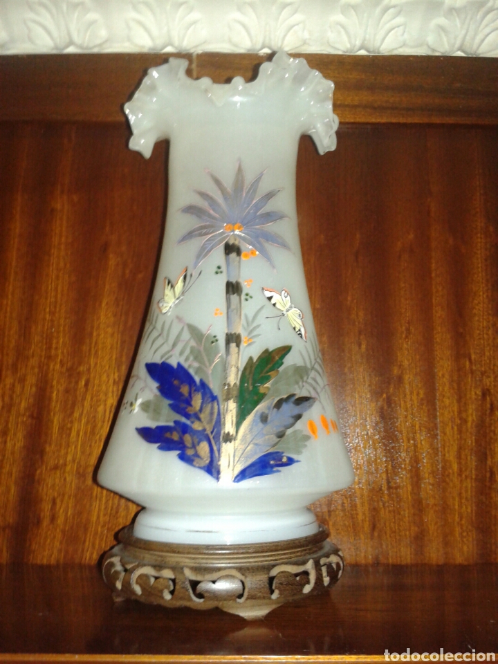 Antig&uuml;edades: ANTIGUA PAREJA DE CRISTAL OPALINA - Foto 2