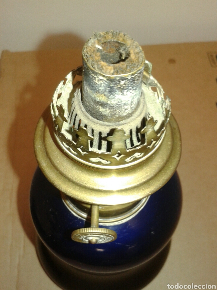 Antig&uuml;edades: ANTIGUO QUINQUE CRISTAL AZUL - Foto 5