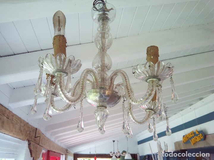 Antig&uuml;edades: L&Aacute;MPARA TECHO CRISTAL, 5 BRAZOS - Foto 5