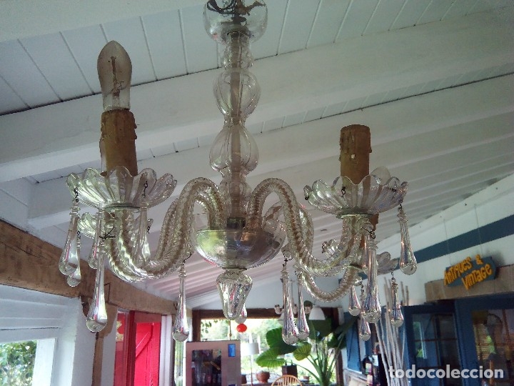 Antig&uuml;edades: L&Aacute;MPARA TECHO CRISTAL, 5 BRAZOS - Foto 6