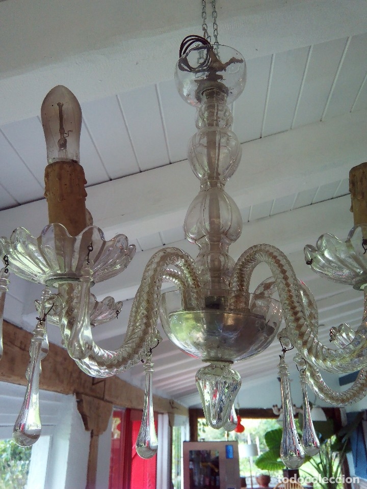 Antig&uuml;edades: L&Aacute;MPARA TECHO CRISTAL, 5 BRAZOS - Foto 7