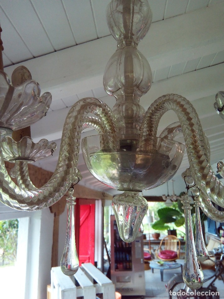 Antig&uuml;edades: L&Aacute;MPARA TECHO CRISTAL, 5 BRAZOS - Foto 8