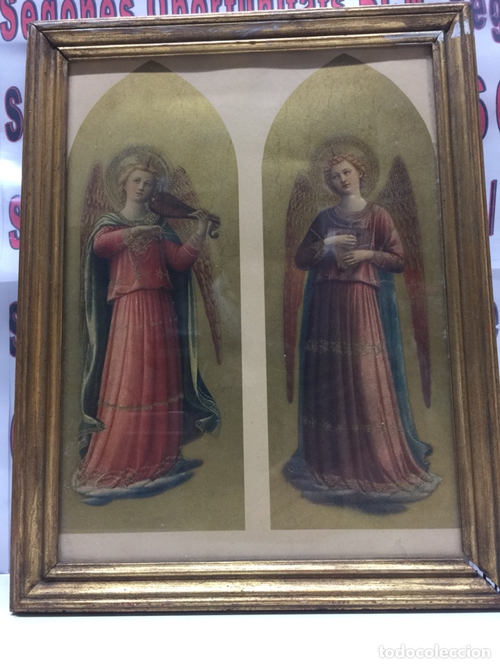 Antig&uuml;edades: Cuadro religioso 2 &aacute;ngeles con instrumento - Foto 4