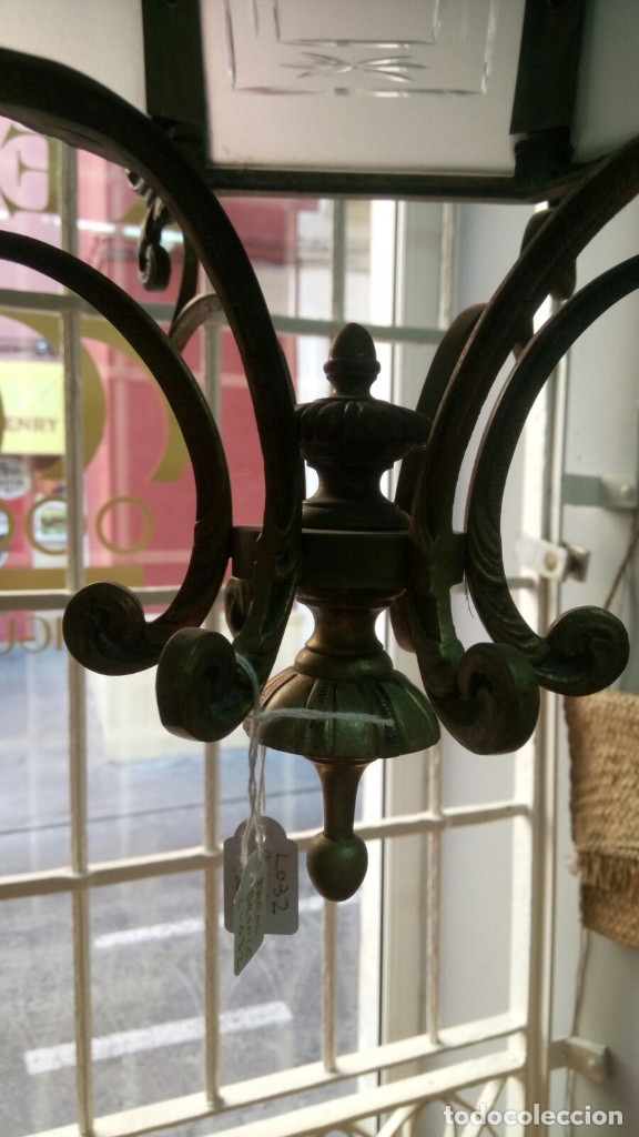 Antig&uuml;edades: Farol de bronce exagonal cristal tallado. - Foto 6