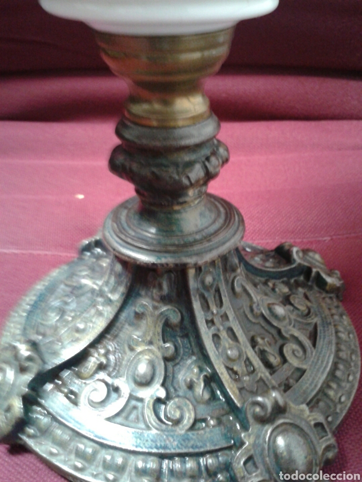 Antig&uuml;edades: ANTIGUO QUINQUE OPALINA COMPLETO - Foto 5