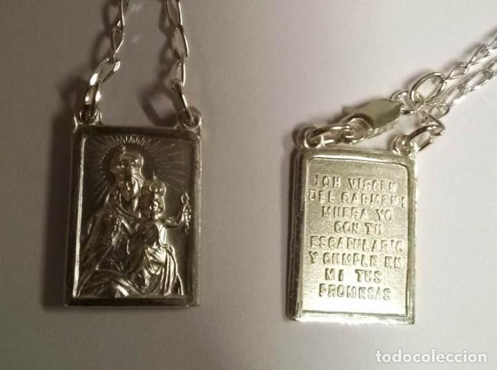 Antig&uuml;edades: escapulario doble rectangular con cadena en plata de ley - 20x15mm - 16grs - Foto 1