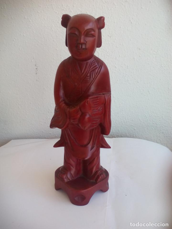 Antiquit&auml;ten: TALLA DE MADERA MONJE BUDISTA O DE CHINA.  ESCULTURA MADERA TALLADA
