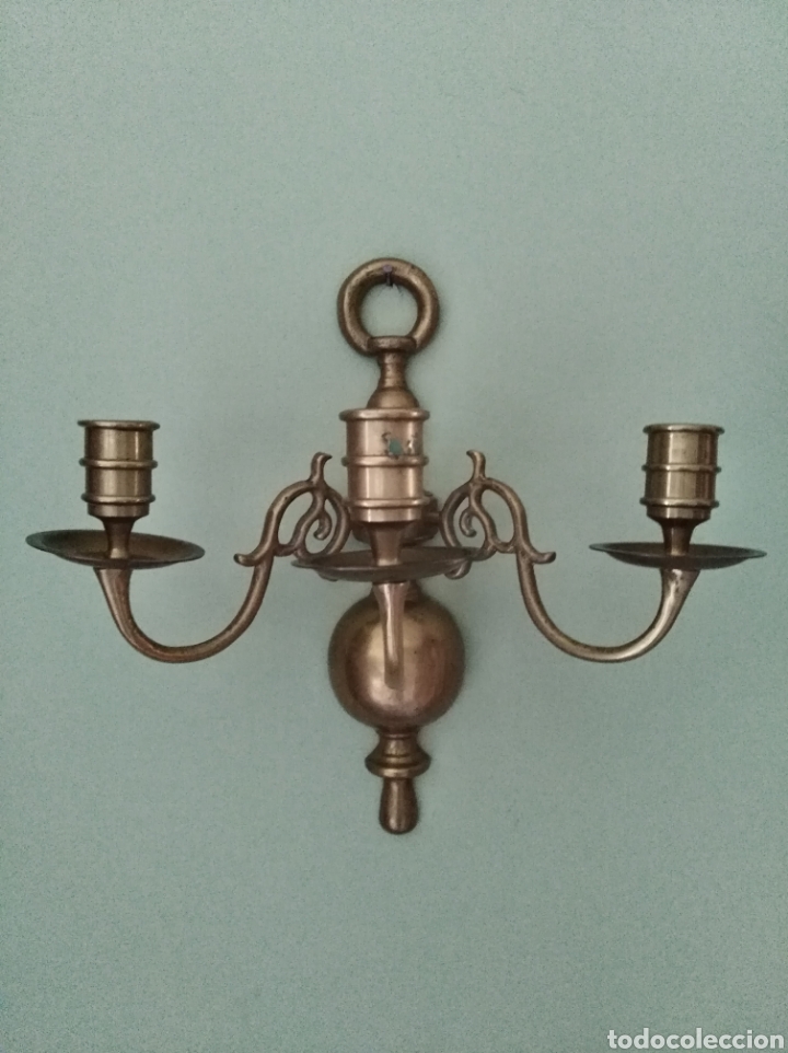 Antigüedades: Antiguo aplique de bronce para velas. - Foto 2 - 131850982