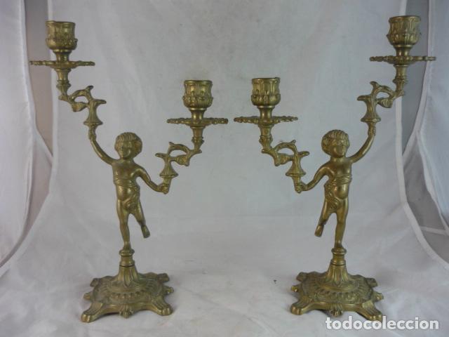 Antig&uuml;edades: Pareja Candelabro Bronce con Querubin - 29cm - Foto 2