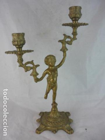 Antig&uuml;edades: Pareja Candelabro Bronce con Querubin - 29cm - Foto 3