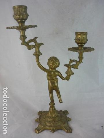 Antig&uuml;edades: Pareja Candelabro Bronce con Querubin - 29cm - Foto 4