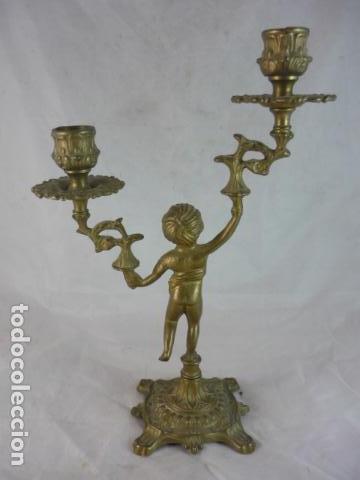 Antig&uuml;edades: Pareja Candelabro Bronce con Querubin - 29cm - Foto 5