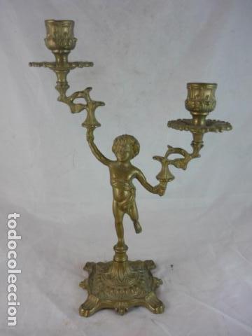 Antig&uuml;edades: Pareja Candelabro Bronce con Querubin - 29cm - Foto 6