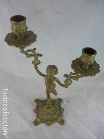 Antig&uuml;edades: Pareja Candelabro Bronce con Querubin - 29cm - Foto 7