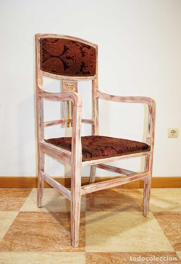 Antig&uuml;edades: SILL&Oacute;N ANTIGUO ESTILO MODERNISTA DE MADERA DECAPADA - Foto 1
