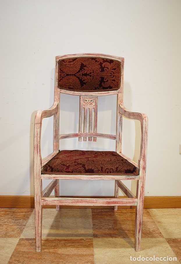 Antig&uuml;edades: SILL&Oacute;N ANTIGUO ESTILO MODERNISTA DE MADERA DECAPADA - Foto 2