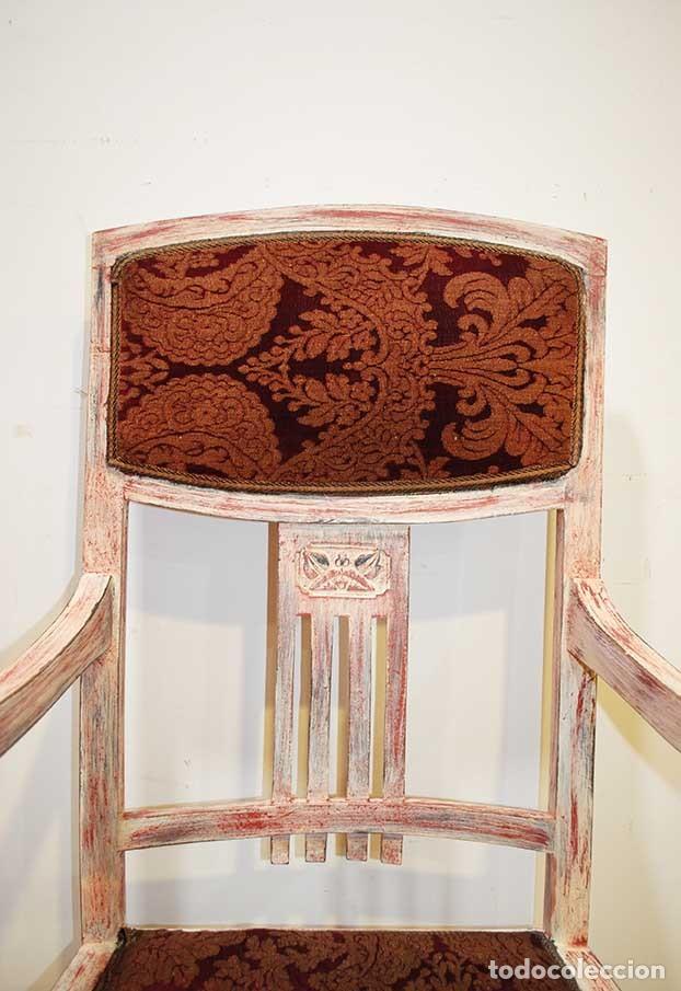 Antig&uuml;edades: SILL&Oacute;N ANTIGUO ESTILO MODERNISTA DE MADERA DECAPADA - Foto 3