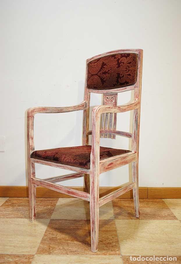 Antig&uuml;edades: SILL&Oacute;N ANTIGUO ESTILO MODERNISTA DE MADERA DECAPADA - Foto 6