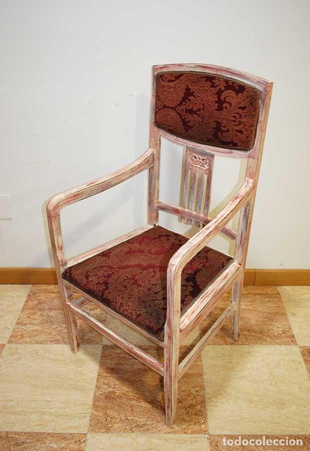 Antig&uuml;edades: SILL&Oacute;N ANTIGUO ESTILO MODERNISTA DE MADERA DECAPADA - Foto 7
