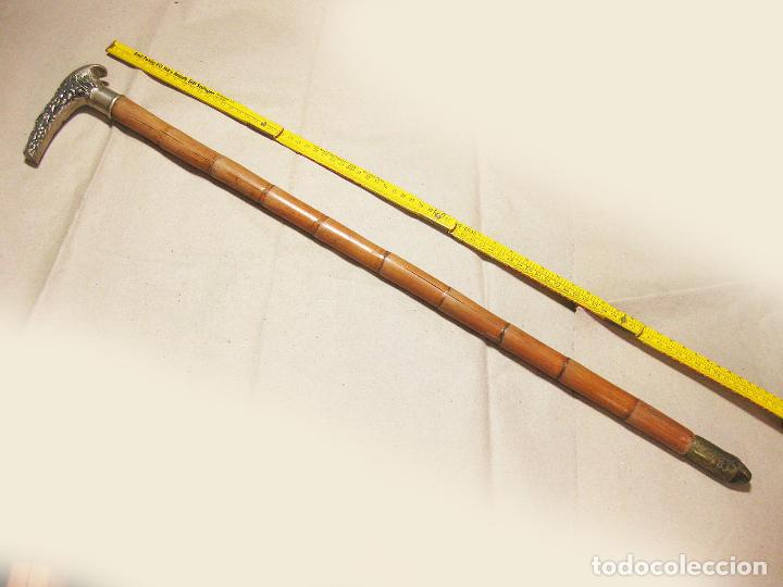 Antig&uuml;edades: Bast&oacute;n con ca&ntilde;a de bamb&uacute;. Mango en alpaca, simulando asta de ciervo. - Foto 2