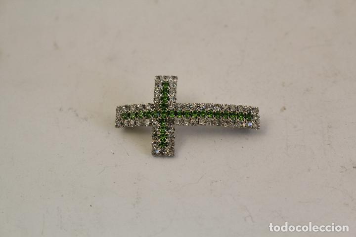 Antig&uuml;edades: cruz curvada en plata de ley y cristales - conector - Foto 2