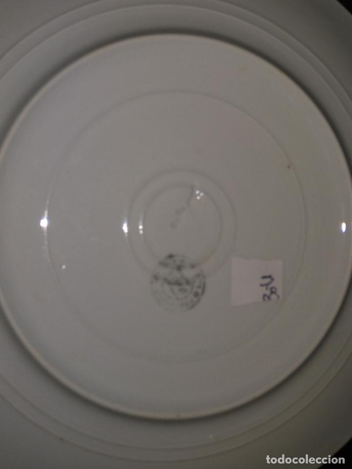 Antigüedades: plato n 8 llano principal - 23,5 cm - ceramica porcelana opaca sello san juan - tipo pickman - Foto 2 - 133056958
