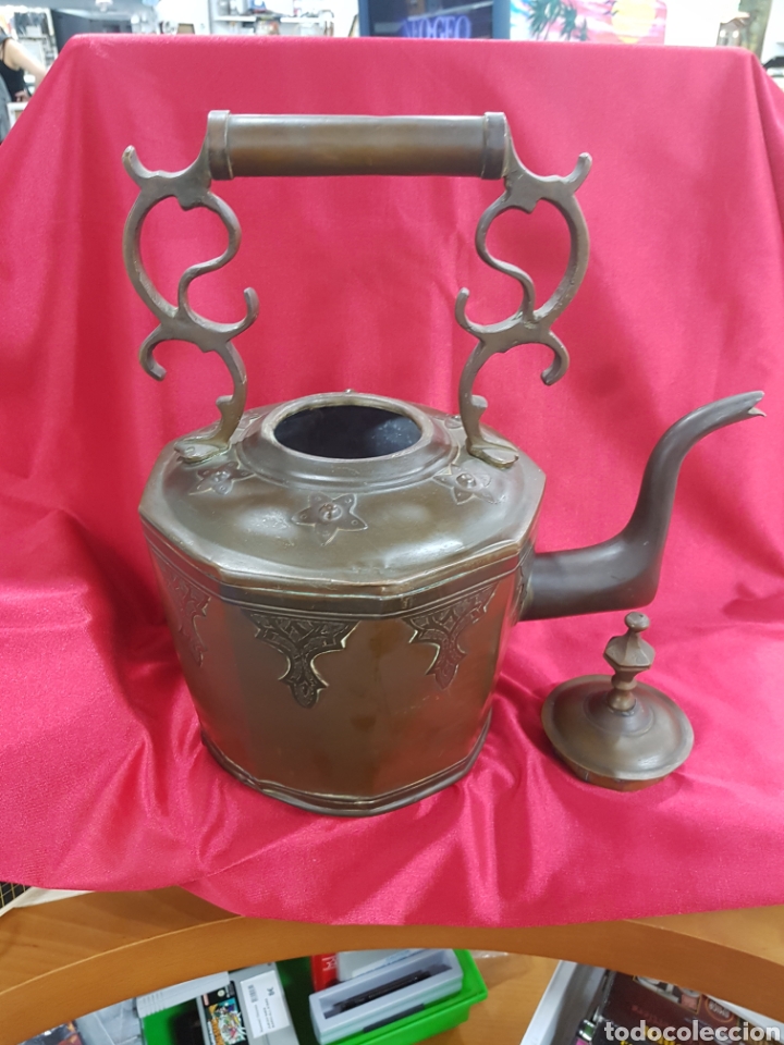Antig&uuml;edades: Tetera / Cafetera aluminio y bronce vintage - Foto 2