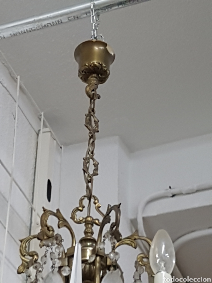 Antig&uuml;edades: L&aacute;mpara de bronce y cristal de roca con velas - Foto 3